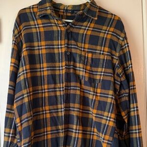J. Crew Men's Navy and Yellow Plaid Flannel Shirt. Size L